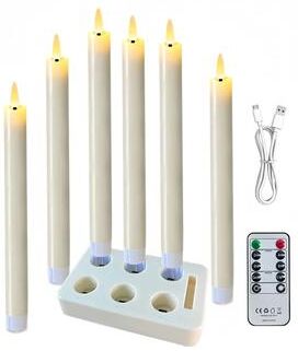 Inspired Living 9.6 Inch Rechargeable LED Taper Candles With Charging Station And Remote Control Flickering Flameless Candlestick Set with Ivory Station
