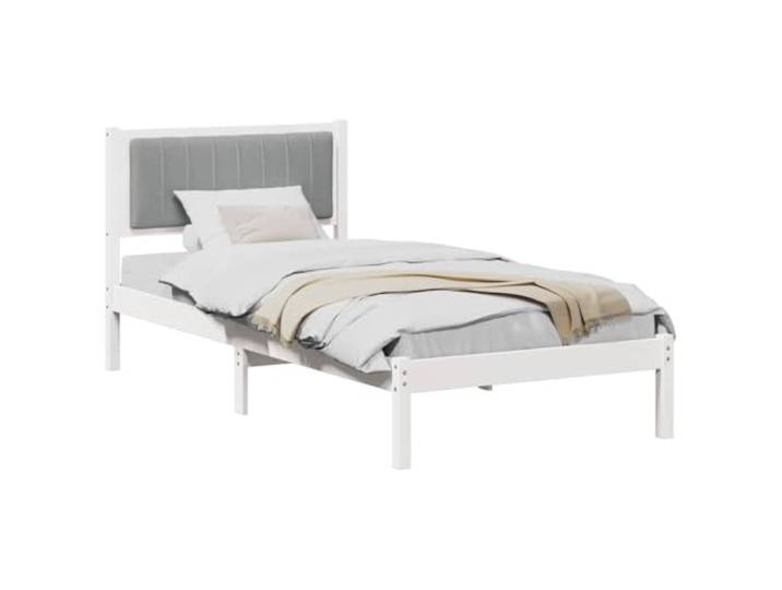KTHLBRH Einzelbett 90 x 200 cm, Hellgrau mit Kopfteil Massives Kiefernholz, robuste Struktur, Schaumstoffpolsterung, einfache Montage