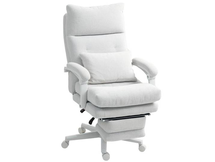 Homcom Bürostuhl Ergonomischer Schreibtischstuhl mit Lendenwirbelstütze, Fußstütze, Creme, Textil, 68x122x70 cm, Büromöbel, Bürostühle, Chefsessel