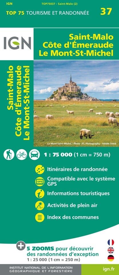 Carte TOP 75 n° 37 - Saint Malo, Côte d'Emeraude, Mont-St-Michel   IGN