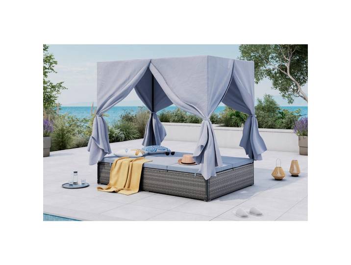 Ambia Garden Sonneninsel, Grau, Metall, Kunststoff, Textil, 135x180x197 cm, wetterfest, Gartenmöbel, Loungemöbel, Sonneninsel