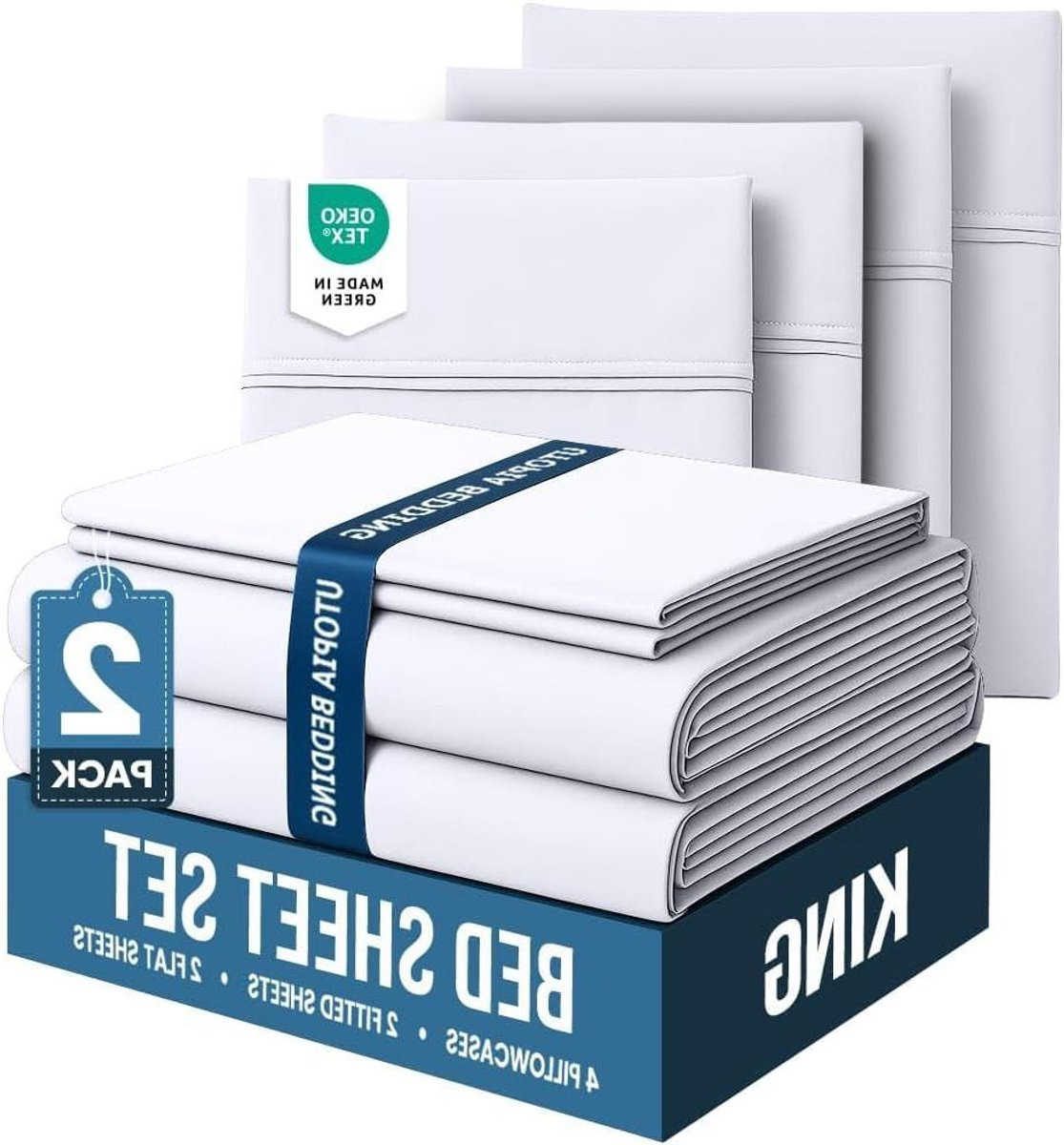 Set van 2 wit geborstelde microvezel lakens voor kingsize bedden