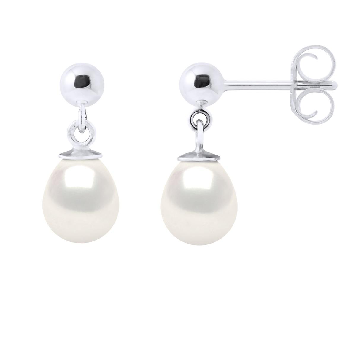 Oorbellen in Wit Goud en Echte Cultuurzoetwaterparels Parel 7-8 mm