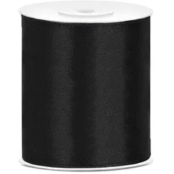 PartyDeco Satin Geschenkband schwarz 25m 100mm breit