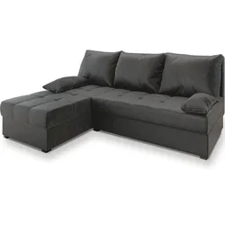 ECKSOFA RITA Grau Plüsch-Stoff mit Schlaffunktion