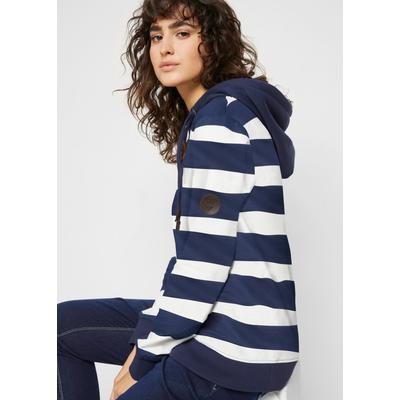 Kapuzensweatshirt BONPRIX, Damen, Gr. 44/46 (L), blau (dunkelblau, wollweiß gestreift), Sweatware, Obermaterial: 100% Baumwolle, geringelt, gestreift, bequem hüftbedeckend, Rundhals, Rippbündchen, Sweatshirts, lockere Passform, gestreiftes Design,...