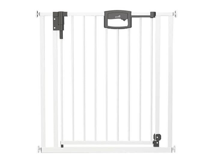 Geuther Türschutzgitter Easylock Plus Treppenschutzgitter ohne Bohren Breite 216,5-224,5 cm Türgitter Baby Holz-Metall Kinderschutzgitter beidseitig öffnend Kindersicherung Tür Weiß