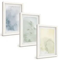BILDER SET 3er Set - 20x30 cm Weißer Rahmen - Pastellfarben auf Leinwand