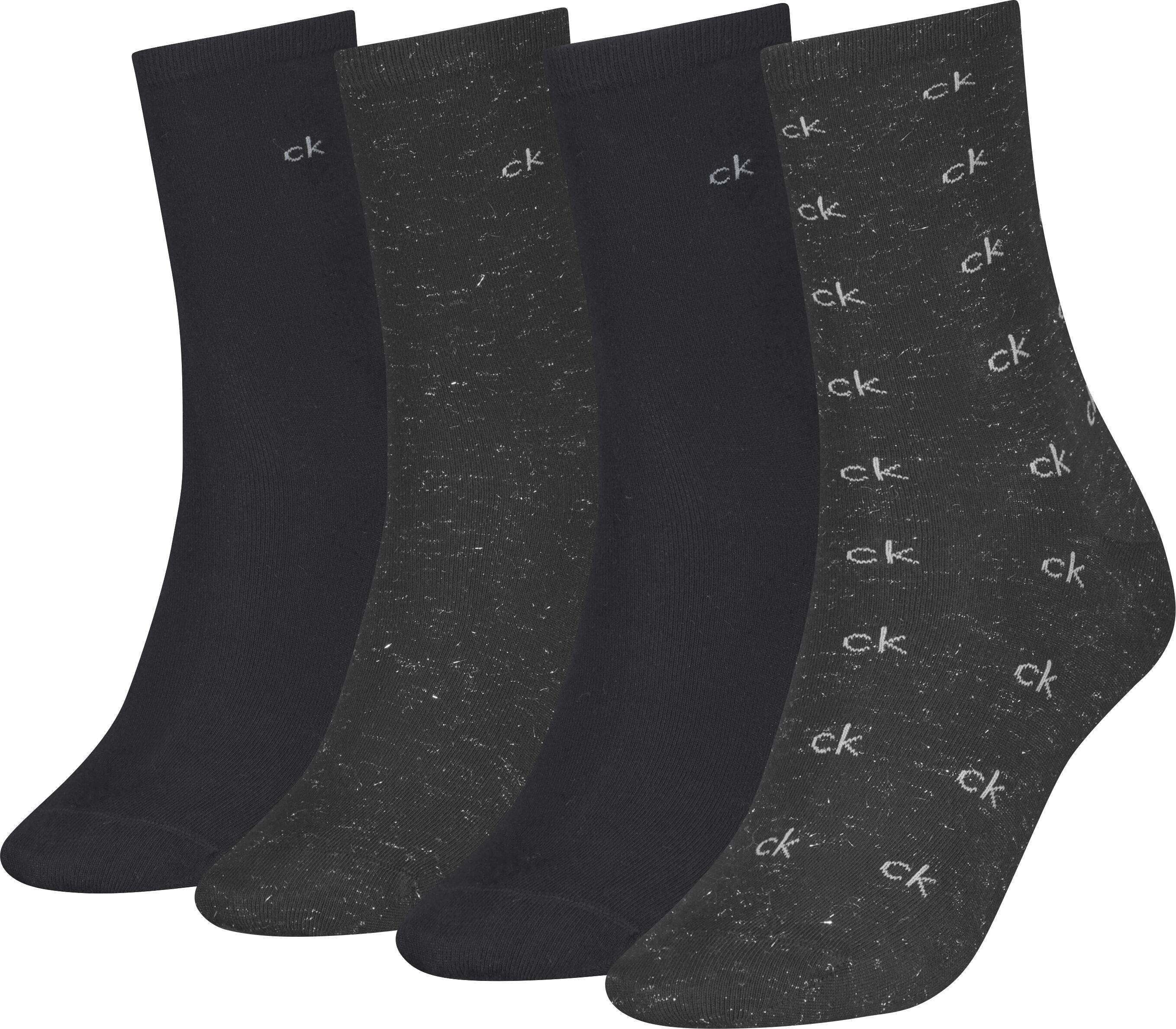 Socken CALVIN KLEIN "CK WOMEN SOCK 4P GIFTING AOP", Damen, schwarz, Obermaterial: 43% Polyester, 33% Polyamid, 22% Viskose, 1% metallisierte Fasern, 1% sonstige Fasern, Socken Socken
