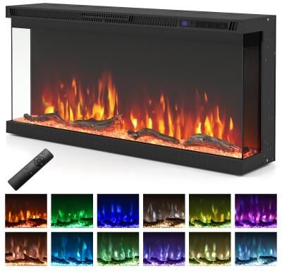 Lirago 36 Inch Wide 3-Sided Electric Fireplace Insert with Remote Control and 12 Flame Colors