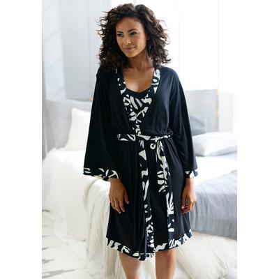 Kimono FRENCH CONNECTION, Damen, Gr. 32/34, schwarz-weiß (schwarz), Viskose, unifarben, Kurzform, Hausmäntel, im zeitlosen Schwarz-Weiß-Look
