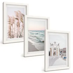 BILDER SET 3er Set - 20x30 cm Weißer Rahmen - Pflanzen, Meereswellen, Aussicht, Häuser
