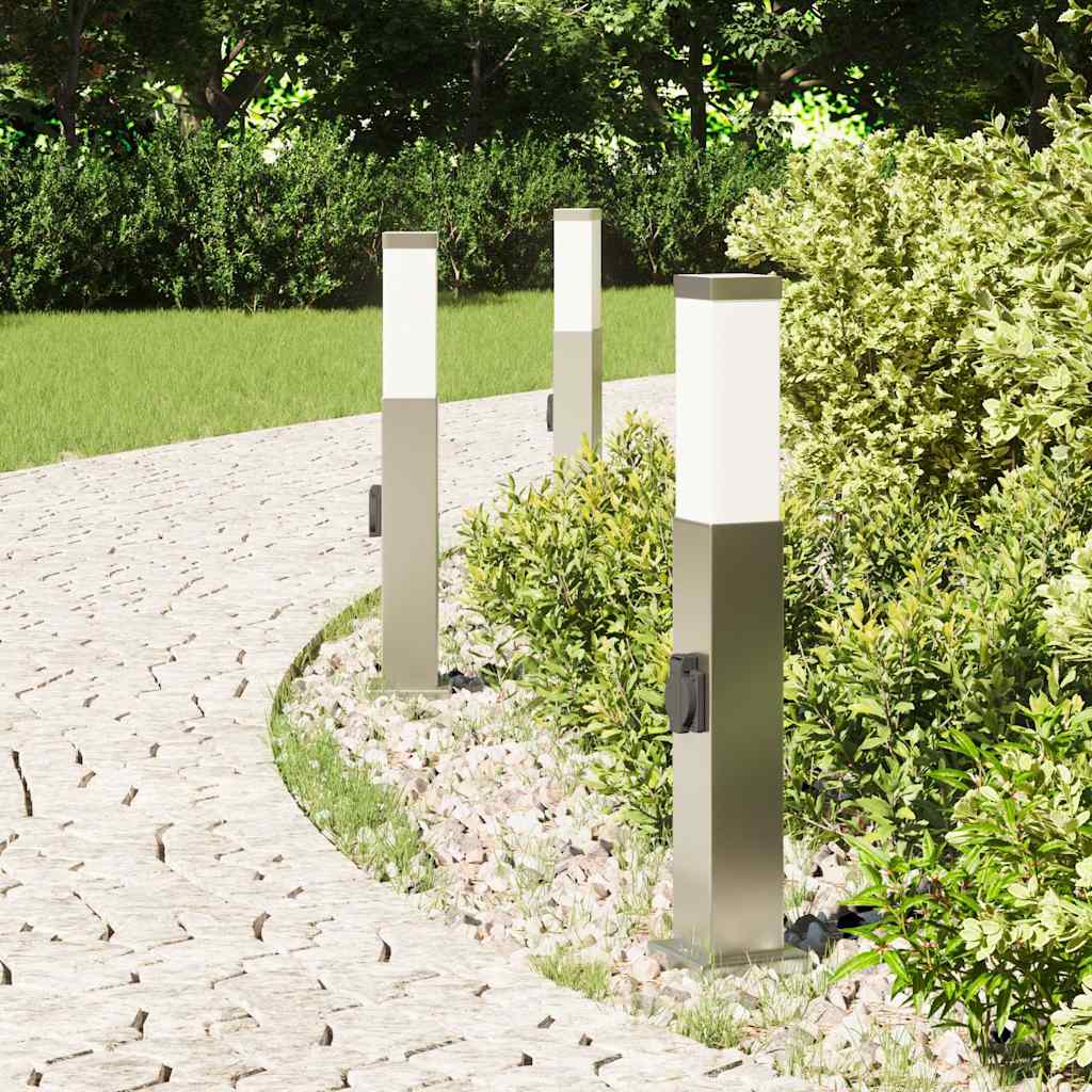 vidaXL Bornes lumineuses avec sortie lot de 3 50 cm acier inoxydable IP44