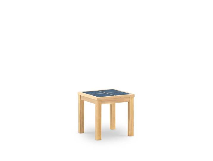 Table basse de jardin en bois et céramique bleue 45x45