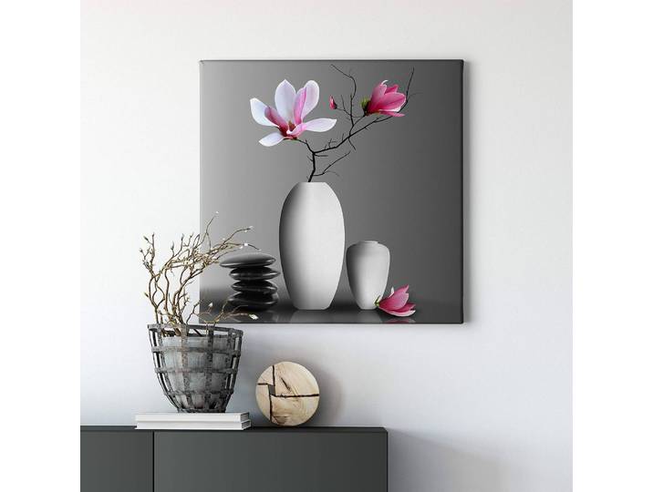 Impression sur toile Floral Magnolia Polyester PVC / Épicéa Rose foncé 50 x 50cm