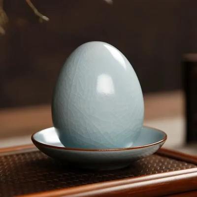 Inspired Finds Egg Shaped Ru Kiln Tea Pet Ceramic Ornament Lucky Tea Ceremony Companion a Set Of Tea Eggs