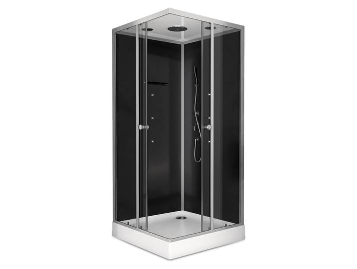 Duschwand Komplett MARWELL Komplettdusche Fertigdusche Black Square 90 x 90 x 215 cm - Eckdusche mit Eckeinstieg - Duschkabine mit hochwertigen Aluminiumprofilen - Einstiegshöhe 15 cm