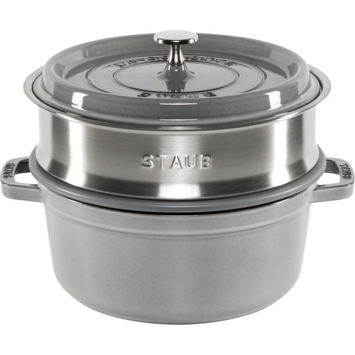 Staub La Cocotte 24cm rund, mit Dämpfeinsatz, graphitgrau