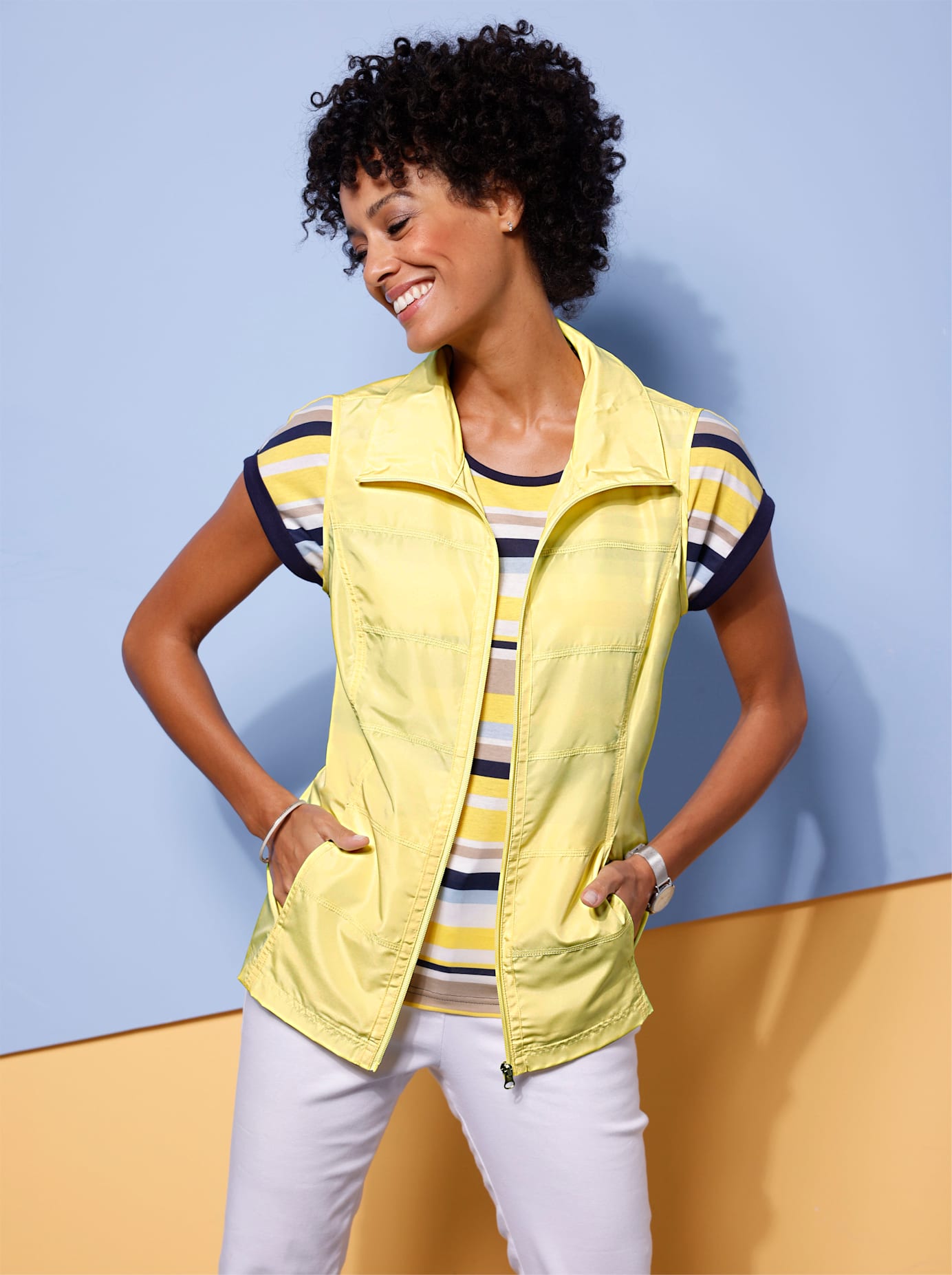 Kurzweste CLASSIC BASICS, Damen, Gr. 44, gelb (zitrone), 100% Polyester, unifarben, Westen Kurzweste zitrone 44