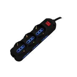 Alcapower Steckdosenleiste 9-fach, 6 Bipasso & 3 Schuko, 1,5m Kabel, 16A Winkelstecker, beleuchteter Schalter, Schwarz - ALC-MP9-BK
