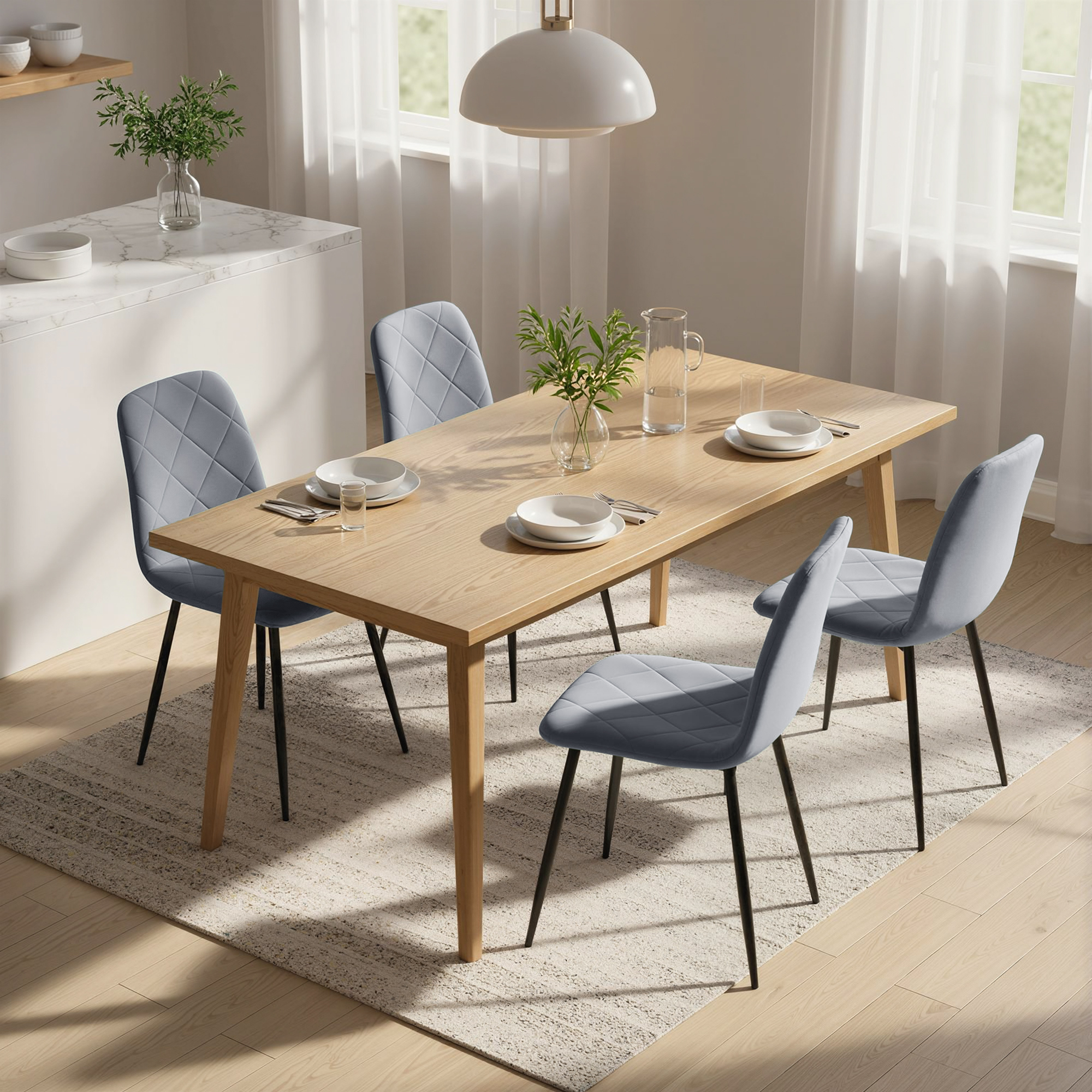 Homcom Sedie da pranzo, set da 4 sedie da cucina con schienale, effetto velluto, sedie imbottite con gambe metalliche, per tavolo da pranzo, grigio   Aosom Italy