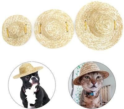 Inspired Living SunReady Dog Straw Hat For Small Dogs & Cats Adjustable Pet Sun Hat large