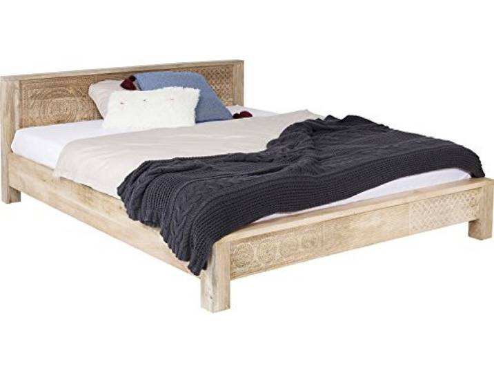 Kare Design Bett Puro, 180x200cm, Massivholz, Naturholz, helles Holz, Schnitzereien, Schlafzimmer, 76x189x218cm (H/B/T)