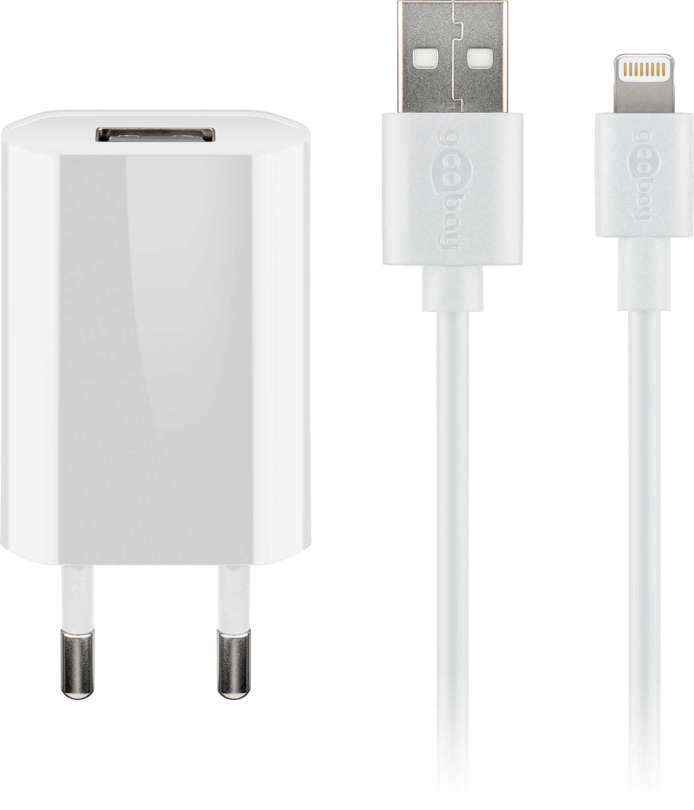 goobay 12W USB-A Ladegerät mit Kabel 1m, weiß 44978