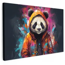 LEINWANDBILD Panda - Jacke - Graffiti - Orange Groß 140x90 cm