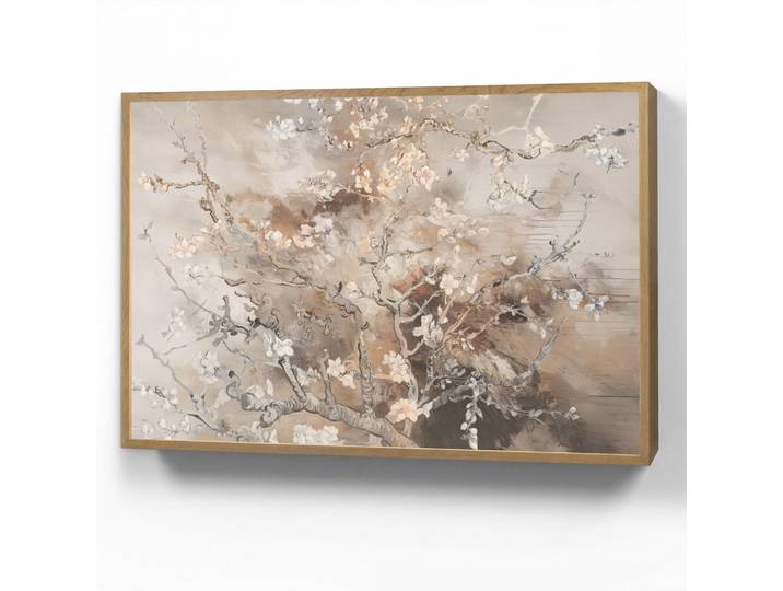 OnlyWow Wandleuchte MIT Akku Mandelblüte - Kunst - Van Gogh - Beige - Abstrakt 90x60 cm, Graubraun, Rechteckig, LED integrated, 90x60x8 cm, Lampen & Leuchten, Innenbeleuchtung, Wandleuchten