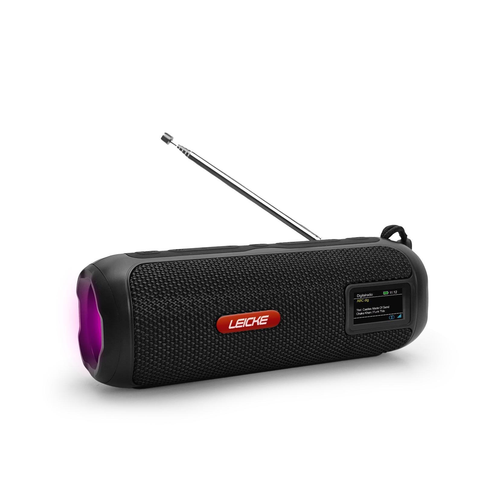 Leicke DAB+ Radio Draagbare Bluetooth-luidspreker met DAB+/FM, 4500mAh batterij, RGB-LED-verlichting en 10W stereo-geluid