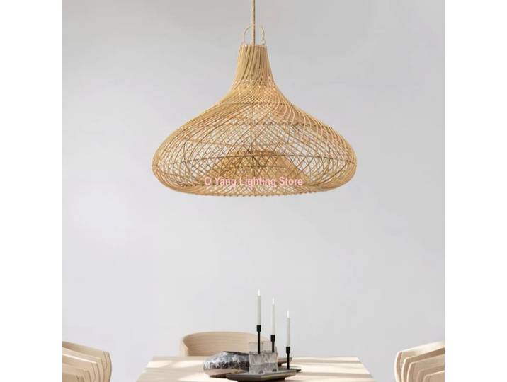 Luminaire suspendu nordique en rotin tressé fait main, style lanterne, pour îlot central, maison d'hôtes, restaurant, hôtel