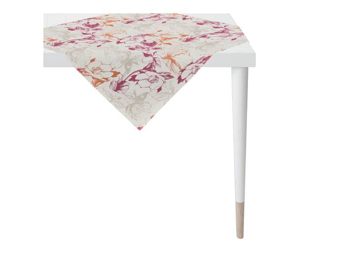 Mitteldecke APELT 7403 , bunt (grau, bordeaux, orange), B:100cm L:100cm, Obermaterial: 75% Baumwolle, 25% Polyester, Tischdecken, Mitteldecke, linear gezeichnetes Blumenmotiv