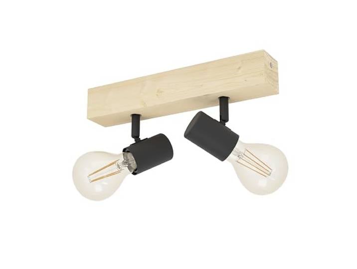 Eglo Lampe de plafond TOWNSHEND 3\, 2 flammes spot de plafond vintage au design industriel\, lampe rétro en acier et en bois\, noir\, marron\, douille E27\, certifié FSC