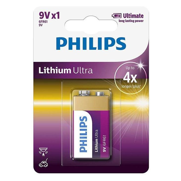 Philips Lithium Ultra 9V (6LR61) (1 Stk., 9V Block) (6FR61LB1A/10)