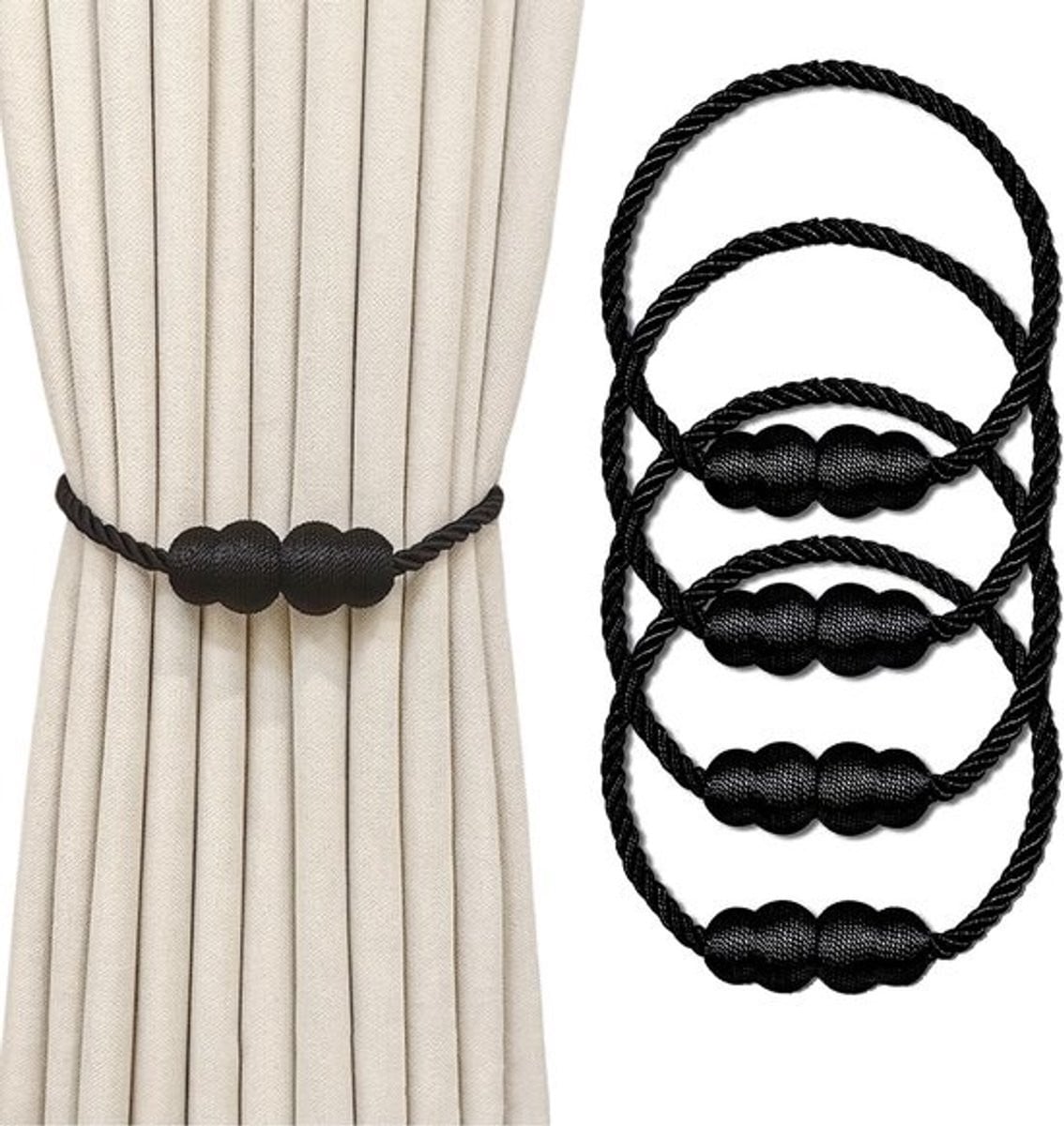 Dailygoods Magnetische Gordijnhouders - 4 stuks - Zwart