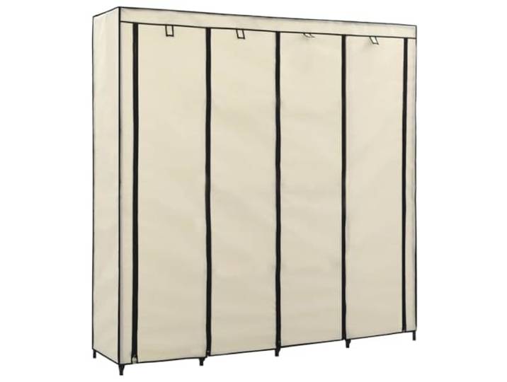 HBBMGYD Kleiderschrank, 4 Fächer, 175 x 45 x 170 cm, cremefarben Robuster Eisenrahmen, Stoffbezug, Reißverschluss, Aufbewahrung von Kleidung und Schuhen