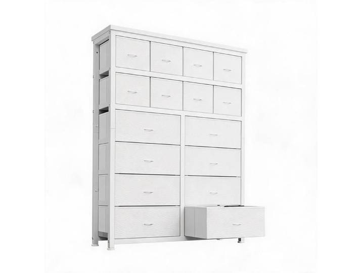 JoyGarden Commode porte-chaussures 16 tiroirs tissu pour entrée ou chambre – Structure acier stable – Finition cuir clair