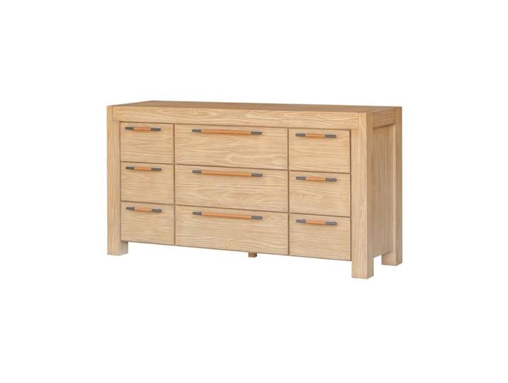 Commode contemporaine en bois massif, 9 tiroirs marron