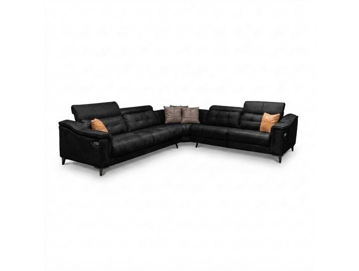 JVmoebel Ecksofa Graues L-förmiges Ledersofa mit Kopfstütze und hochwertiger Polsterung, 3 Teile, Made in Europa