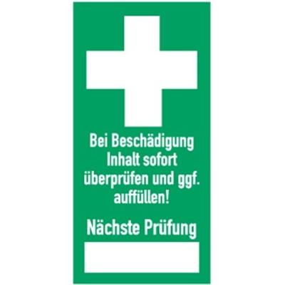Aufkleber Prüfsiegel für Erste-Hilfe-Einrichtung, Papier selbstk, 18x37 mm, 10 Stück/Bogen