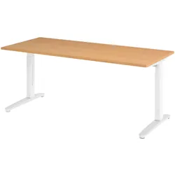 bümö manuell höhenverstellbarer Schreibtisch 180x80 in Buche, Gestell in weiß/alu - PC Tisch höhenverstellbar & groß, höhenverstellbarer Tisch Büro,