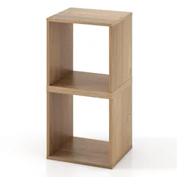 COSTWAY 2er Set Würfelregalen, stapelbares Cuberegal, Bücherregal für Wohnzimmer, Schlafzimmer, Arbeitszimmer, Eiche