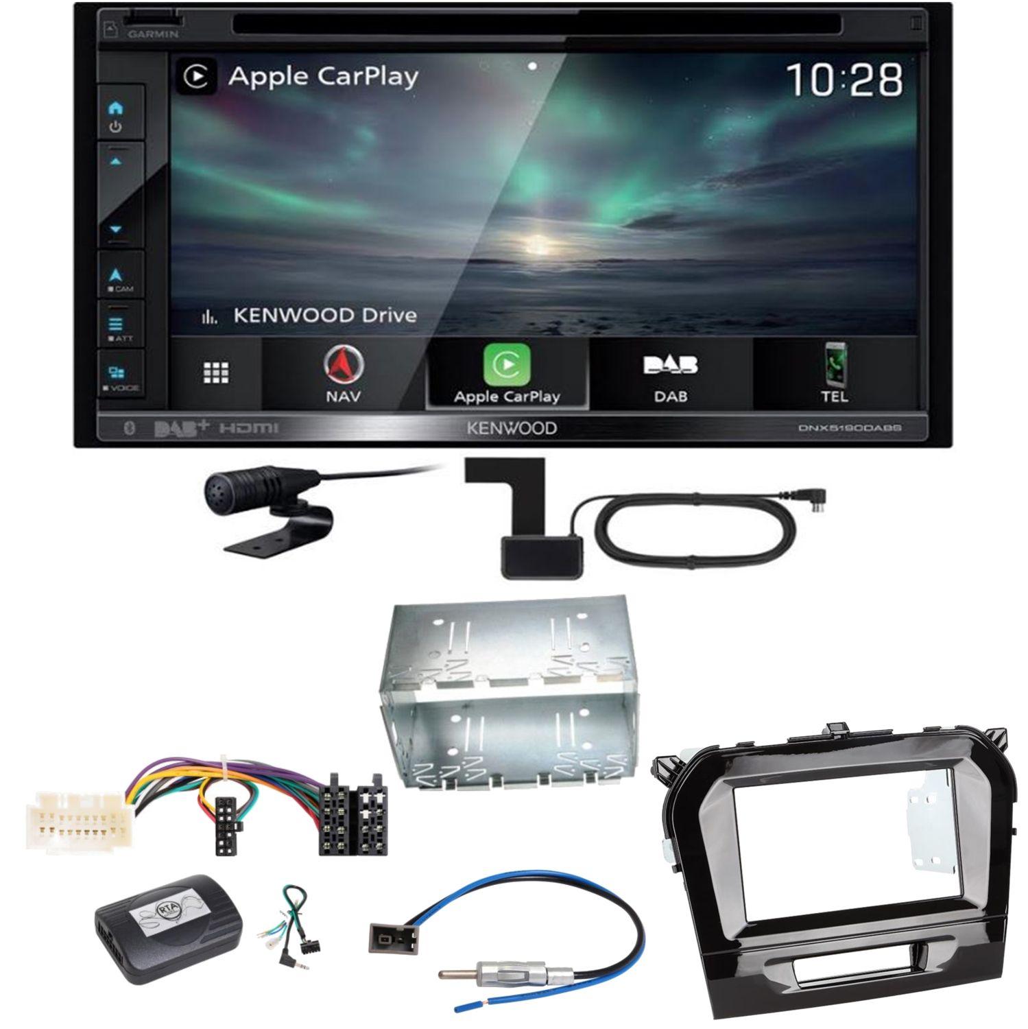 Kenwood DNX-5190DABS Navi Bluetooth CarPlay MP3 Einbauset für Suzuki Vitara LY