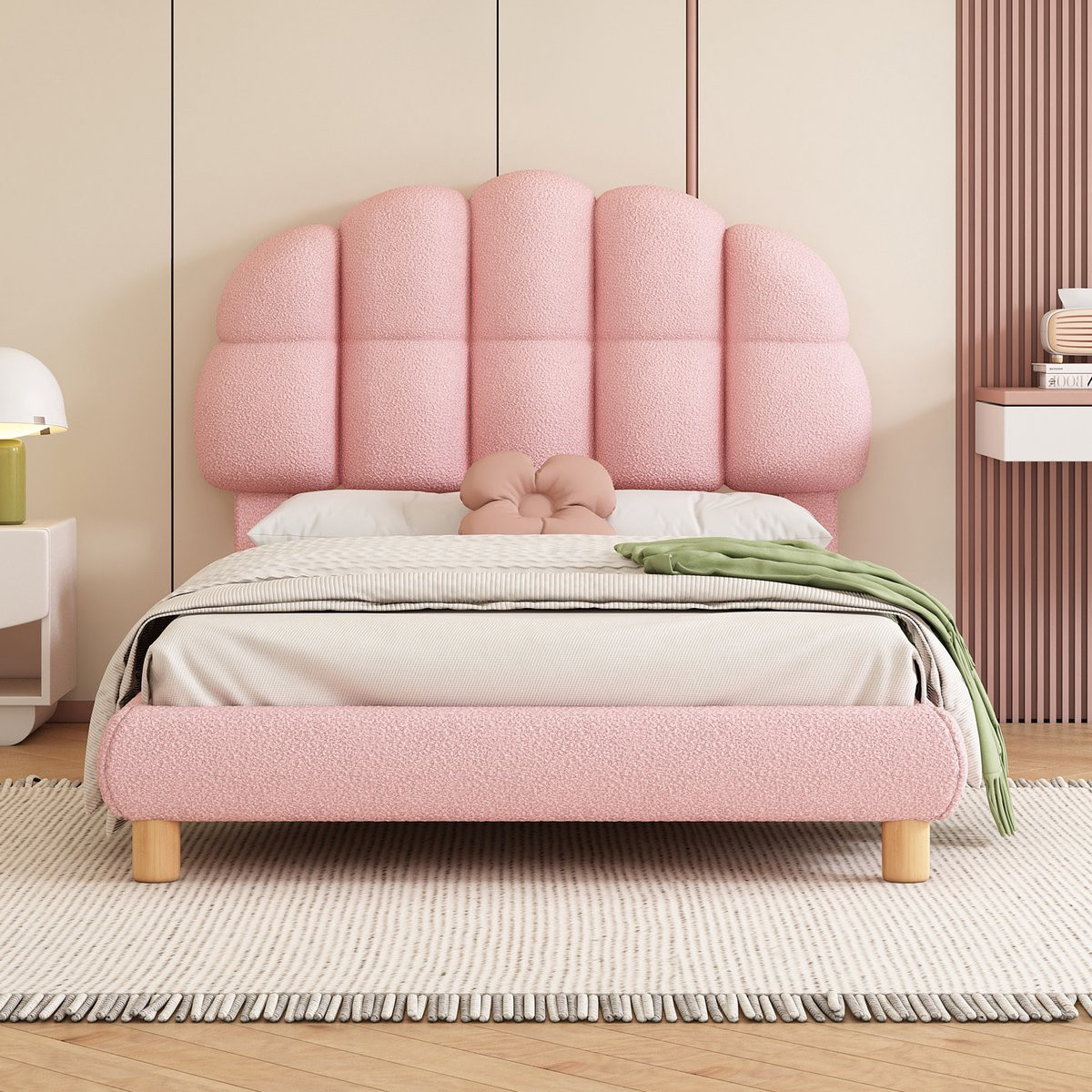 STILVORA Gestoffeerd Eenpersoonsbed met Houten Latten, Roze, 90 x 200 cm