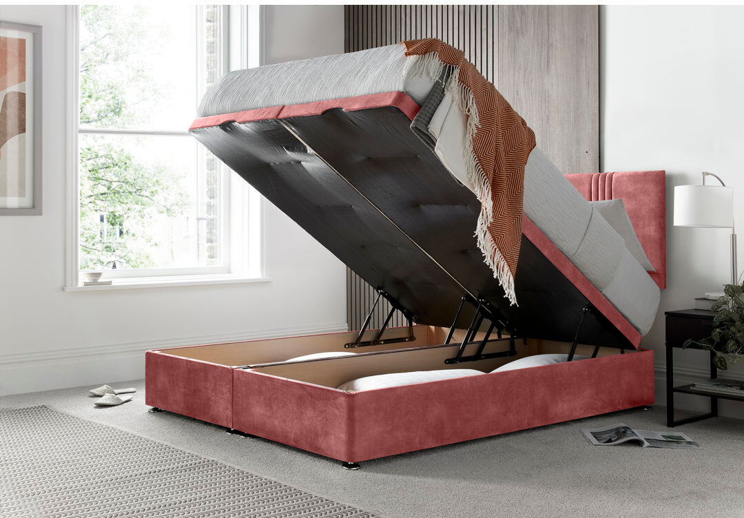 17 Stories New Empire Conistan Upholstered Ottoman Storage Bed with Panel Headboard & Gas Lift Pink Single (3')