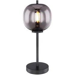 Tischleuchte Glas Nachttischleuchte Schlafzimmerlampe Kugellampe Tischlampe Rauchglas, Schalter, Metall schwarz, E14 Fassung, DxH 18,5x45 cm
