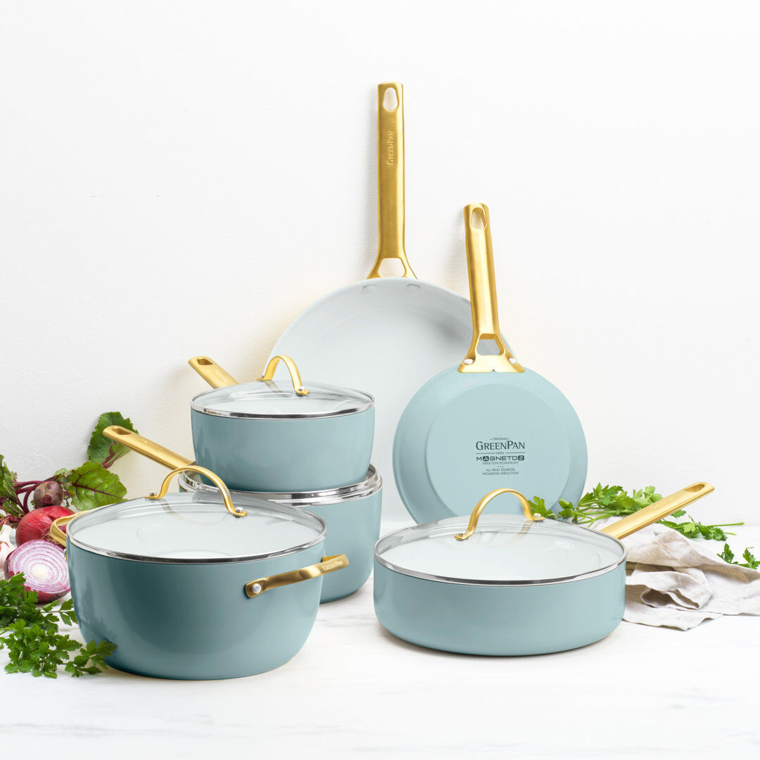 GreenPan Padova Reserve PFAS Free Non Stick 6 Piece Cookware Set Smokey Blue