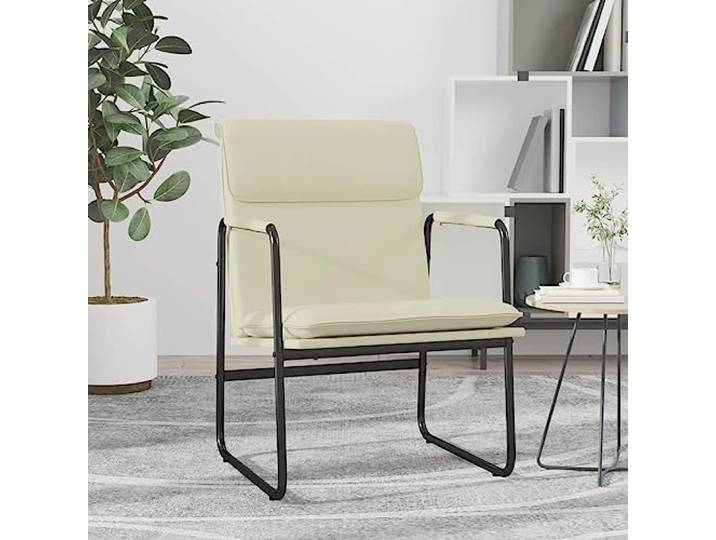 IBUQDDV Loungesessel Creme 55x64x80 cm Kunstleder mit Metallgestell Kunstleder, Metallgestell, rutschfeste O-Beine, pflegeleicht, Montageanleitung inklusive