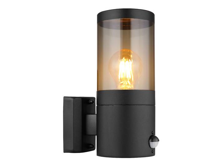 Globo Lighting Außenleuchte Edelstahl schwarz matt, Kunststoff rauchfarben, Richtung Lichtschein: aufwärts, Sensor inkl., IP44, BxH: 102x245mm, AL: 170mm, exkl. 1x E27 60W 230V